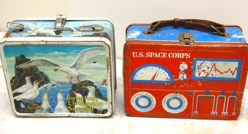 Lot Of 2 Vintage Metal Lunchboxes US Space Corps & Jonathan Livingston - Damaged As Found