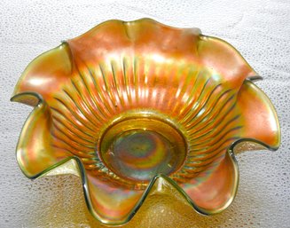 G104 Early Dugan Marigold Stipple Ray Carnival Glass Bowl