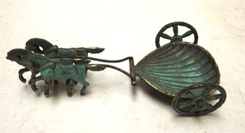 Vintage Small Bronze/Brass Clamshell Chariot With Horses