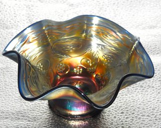 G107 Early Fenton Cobalt Blue Carnival Glass Bowl