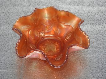 G108 Early Marigold Grape & Leaf Carnival Glass Bowl