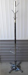 Art Deco Styled Chromed Hall Tree W/Umbrella Rack By Safco