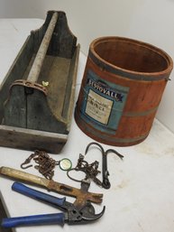 Old Wooden Tool Box Tools And Wooden Bestovall Bucket Misc Lot