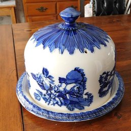 A Gorgeous Victoria Staffordshire, England Blue & White Covered Cake Dish