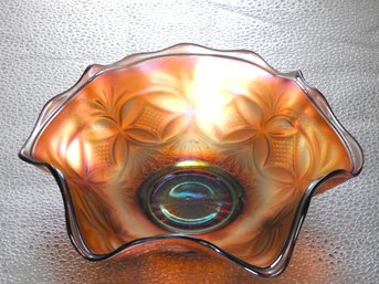 G111 Early Marigold Carnival Glass Ruffled Bowl
