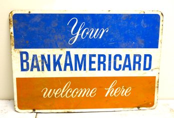 Vintage Bank Americard Credit Card Advertising Double Sided Metal Sign 16 X 23