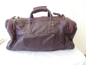 Vintage Burgundy Leather Travel Duffel Bag - Designer Brand?