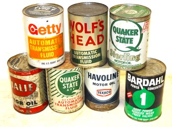 Large Lot Of Metal Oil Cans Malie Wolfs Head & More