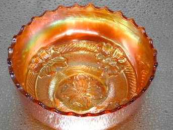 G116 Early Fenton Dogwood Marigold Amber Carnival Glass Bowl