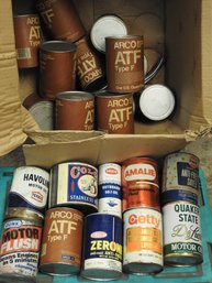 Huge Lot # 2 Of Vintage Oil Cans Zeron Valvoline Colco & More Some Empty And Some With Contents