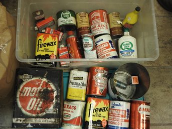 Huge Lot # 3 Of Vintage Oil Cans Columbia Top Kik Red Seal & More-Some Empty And Some With Contents