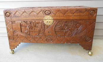 Wonderful Heavily Carved Indonesian Style Trunk, Carved On Every Panel