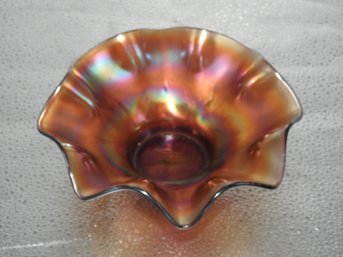 G118 Early Amethyst Carnival Glass Ruffled Bowl