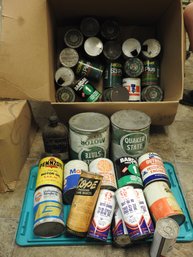 Huge Lot # 4 Of Vintage Oil Cans Pennzoil Texaco Gulf & More -Some Empty And Some With Contents