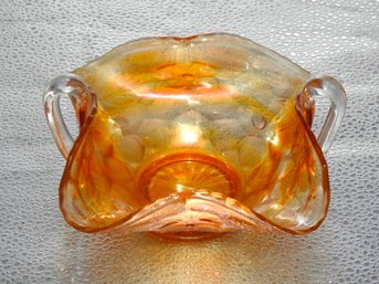 G120 Early Marigold Double Handled Carnival Glass Candy Dish