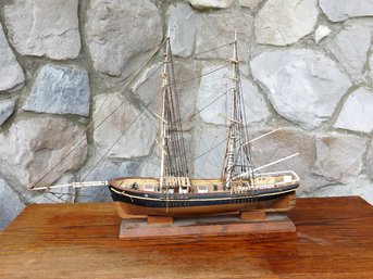 A Twin Masted New England Whaler Ships Model On Stand