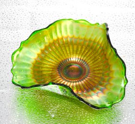 G124 Early Green Stipple Ray Carnival Glass Dish
