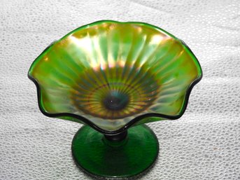 G126 Early Northwood Green Carnival Glass Compote