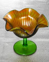 G129 Early Northwood Green Carnival Glass Compote