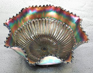G132 Northwood Amethyst Stipple Ray Carnival Glass Bowl