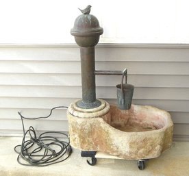 Cast Concrete And Copper Country Artesian Well Water Fountain W/Bird Finial