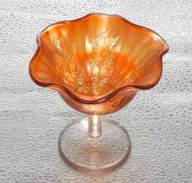 G135 Early Marigold Floral Carnival Glass Compote