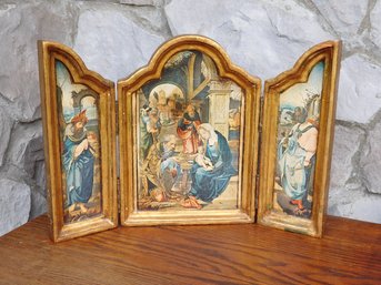 A Gilded Wooden Triptych - Adoration Of The Magi - Mary W/Child