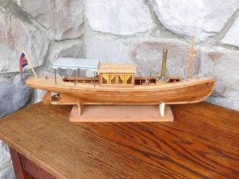 A Victorian Era River Steam Launch 1/26 Scale Wooden Boat Model On Stand