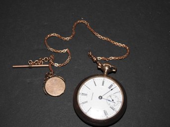 Old Large Gold Filled Watham Pocket Watch With Fob Working