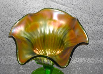 G140 Early Northwood Green Carnival Glass Compote