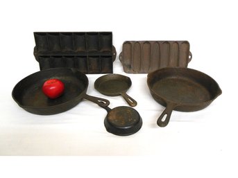 Mixed Lot Of Vintage Cast Iron Pans, Muffin Pans & Skillets