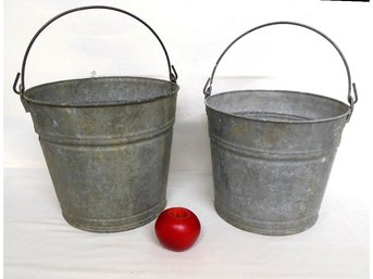 Pair Of Vintage 1 Gallon Galvanized Steel Water Pails - Great Planter Bases - Mum's In The Fall!