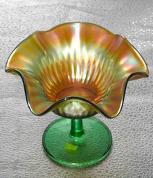 G144 Early Northwood Green Carnival Glass Compote