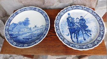 A Pair Of Wonderful Blue Royal Sphinx Delft Chargers, Each 15.5' Diameter, One Signed