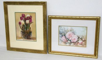 Two Signed Decorator Artworks Nicely Framed -  Tulips And Roses