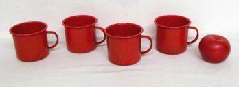 Set Of 4 Red Speckled Graniteware Metal Mugs