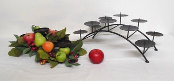 Pair Of Decorative Console Table Candle Stands - 10 Candle & 3 Candle, One Decorated W/fruit