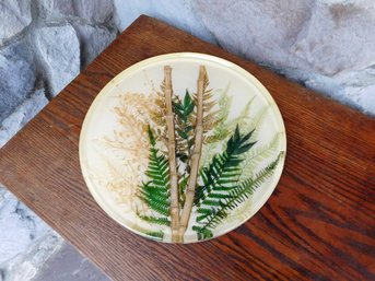 A Large Vintage Trivet Lucite Encased Arrangement Of Bamboo, Ferns And Other Plants