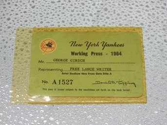 Rare NY Yankees Ephemera 1964 George Girsch Press Pass
