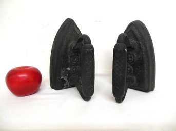 Matching Pair Of Antique Cast Iron Sad-iron Doorstops, Paperweights, Bludgeoning Devices (just Kidding)