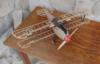 A World War 1 German Bi-Plane Fighter Plane Open Framework Wooden Model