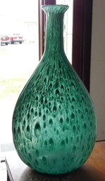 A Mid Century Italian Peacock Feather Blown Glass Vase With Polished Pontil