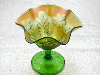 G175 Early Northwood Green Carnival Glass Compote