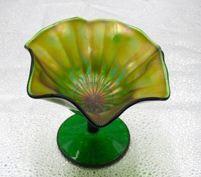 G181 Early Northwood Green Carnival Glass Compote