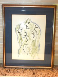 14 X 16 Framed SIGNED Picasso Style  Drawing Cannot Make Out Signature