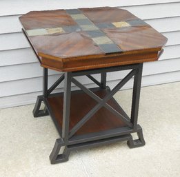 Slate Stone, Wood & Metal Inlaid End Table