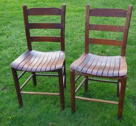 Matched Pair Of Mid-century Slat Chairs