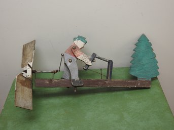 Old Wooden Man Cutting Wood  Whirligig