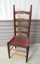 19th C. Ladder Back Chair With Woven Macrame' Zig-zag Seat