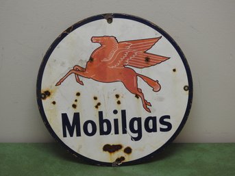 Vintage Porcelain Metal Mobil Gas Advertising Sign